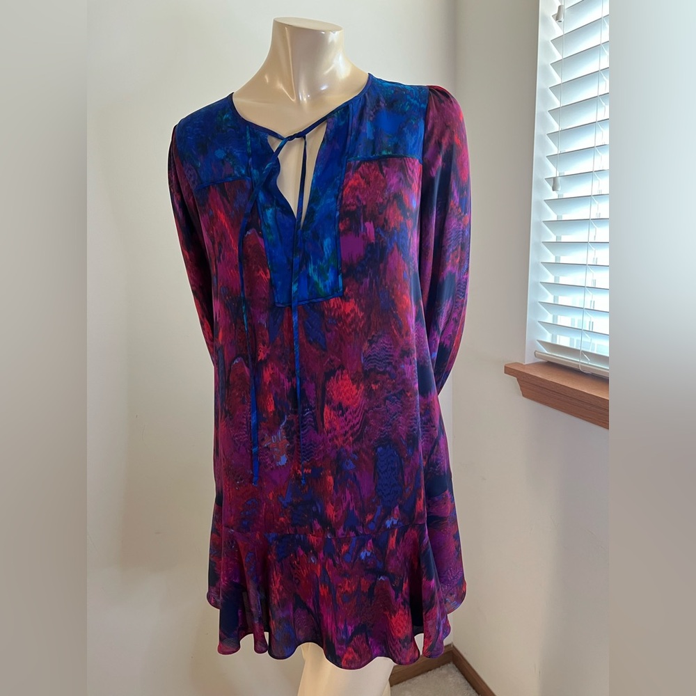 ❤️ BCBGMAXAZRIA vintage cocktail Vibrant Multicolor Long Sleeve Dress
